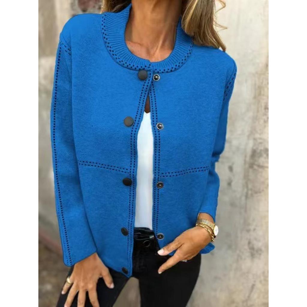 2025 Autumn Winter New Striped Loose Round Neck Button Long Sleeve Versatile Sweater Coat for Women