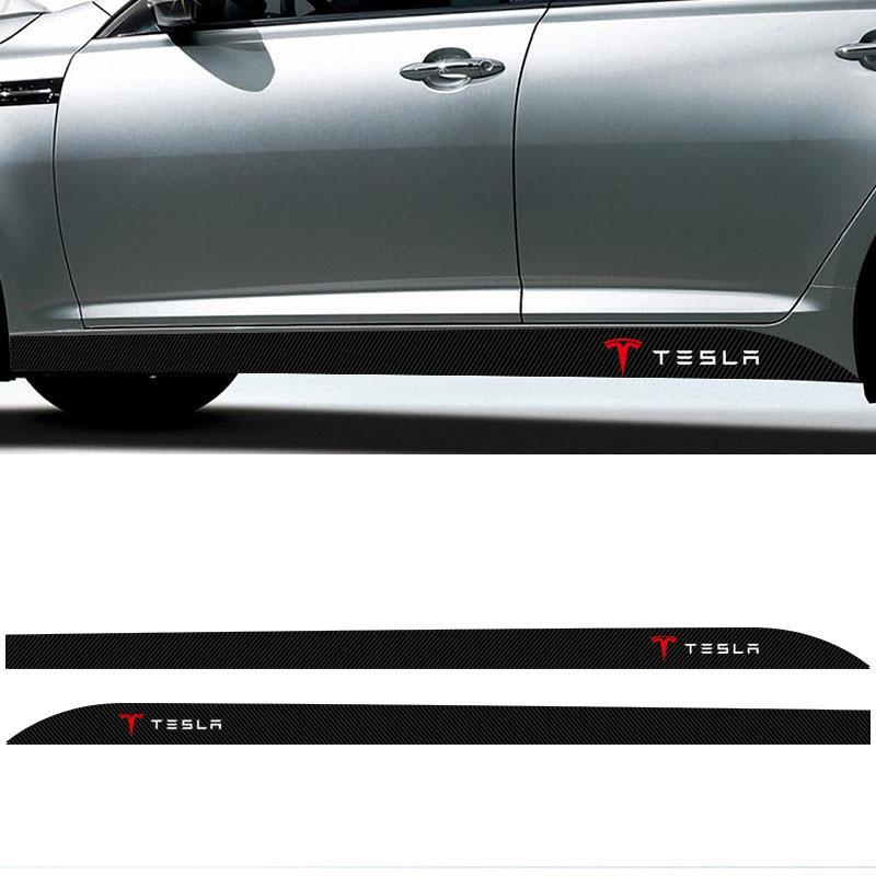 2pcs Car Side Skirt Sill Carbon Fibre Body Protection 3D Sticker For Tesla Model S Model X Model Y Cybertruck Model 3 Model Y