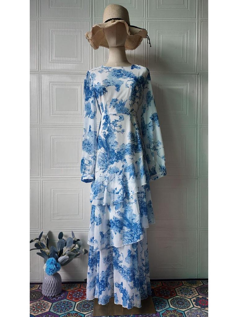 2025 Spring European & American Style Small Floral Chiffon Dress for Women