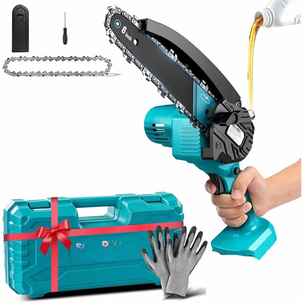 6'' Cordless Woodworking Garden Pruning Power Tool Portable Mini Chainsaw Rechargeable Handheld Electric Saw