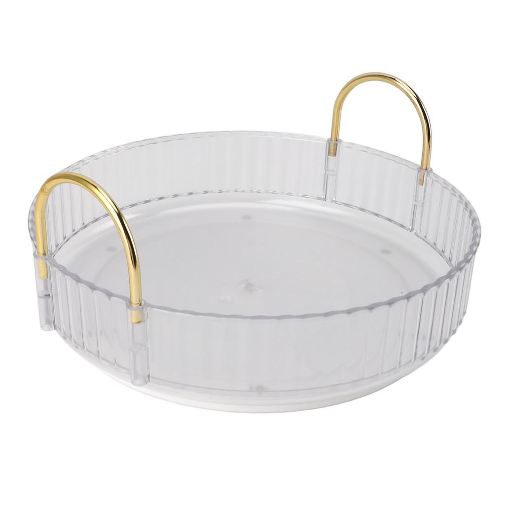 Round Storage Tray 360 Degree Rotating Waterproof Clear Desktop Display Tray with Dual Handles for Bedroom Bathroom