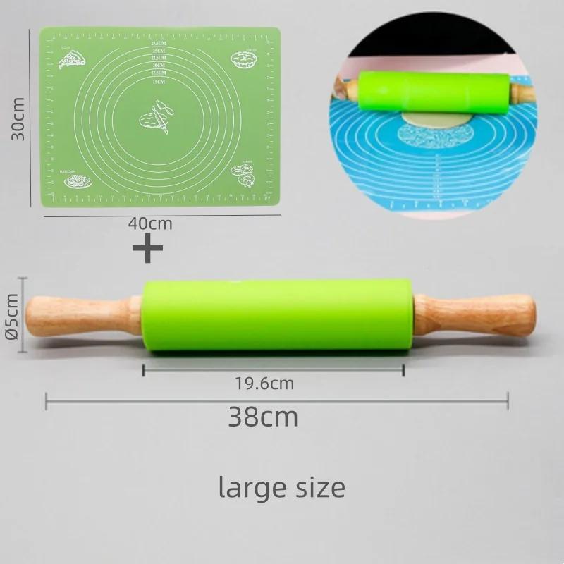 Silicone Rolling Pin Kneading Pad Set Silicone Roller Type Pressure Roller Pizza Grade Rolling Pin Pad Kitchen Baking Tool