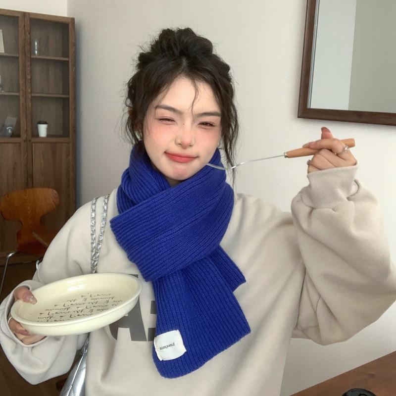 Cachecol de lã espessada vermelha de inverno para mulheres - versão coreana 2023