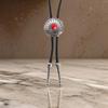 Vintage Bolo Tie Necktie Artificial Leather Braided Rope Necklace with Metal Sunflower Stone Pendant Jewelry Neckwear