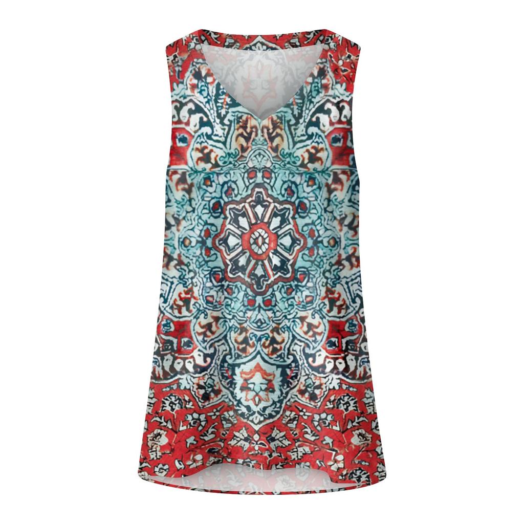 Tílka větší velikosti pro ženy Košile bez rukávů s výstřihem do V Potištěné letní topy bez rukávů Běžné trička