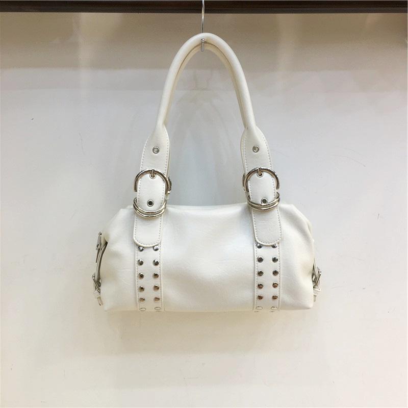 2025 Brand Design Vintage Rivet Larfe Capacity Leather Pillow Handbags Fashion Elegant Travel Armpit Bag Women Casual Tote Bag