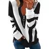 Women's Fashion Casual Colour Block Print Fall Winter Long Sleeve V-Neck Pullovers & Long Sleeves