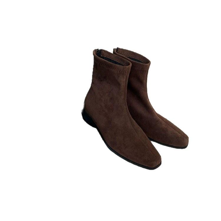 Grape Mother Same Korean Retro Martin Boots Women's Head Suede Versatile Thick Heel Height-increasing Thin Boots Autumn and Winter Short Boots