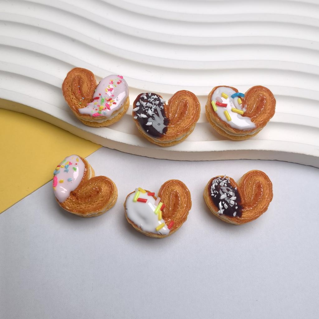 Butterfly Cracker Palmier Western Desserts Food Minaiture Resin Desserts for Dessert Hair Clips Making Dollhouse Food Toys