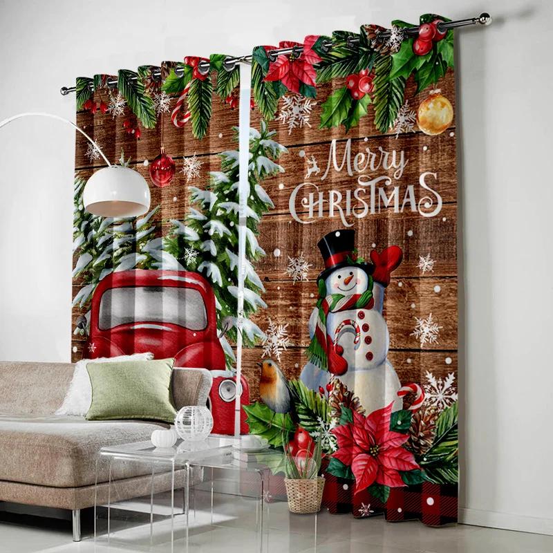Christmas Tree Gifts Santa Claus Bells Snowflakes Curtains for Kid's Bedroom Living Room Drapes Kitchen Decor Window Curtain