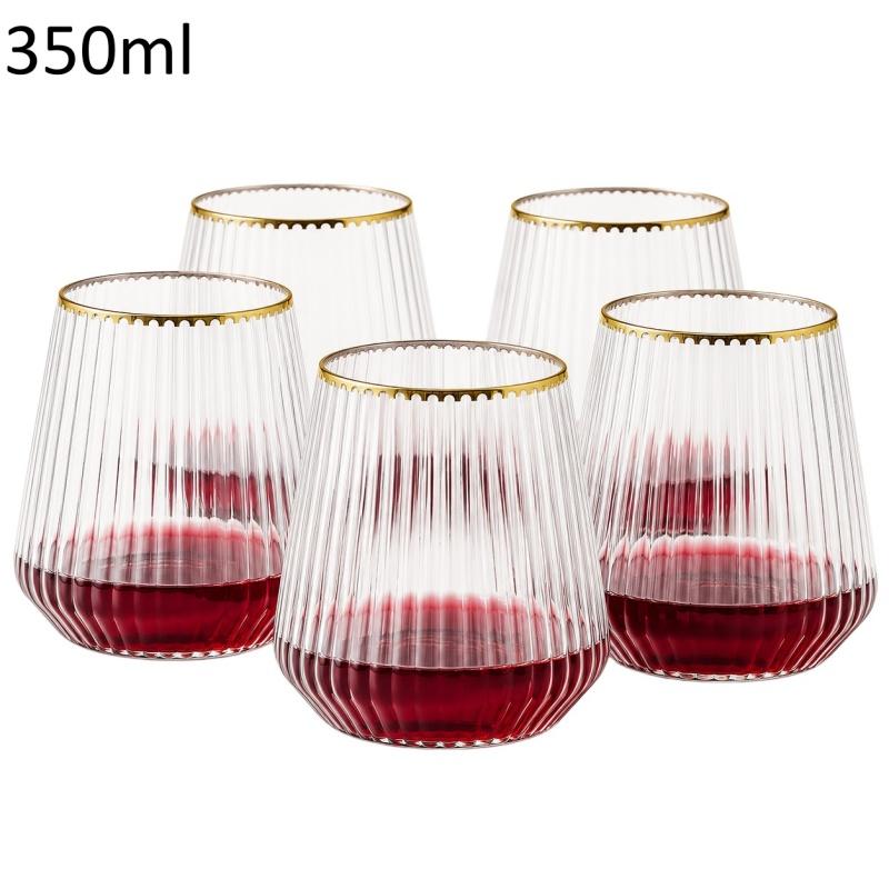 Plastic Ribbed Wine Glass Cocktail Glass Shatterproof Transparent Beverage Cup for Weddings Gatherings and Events