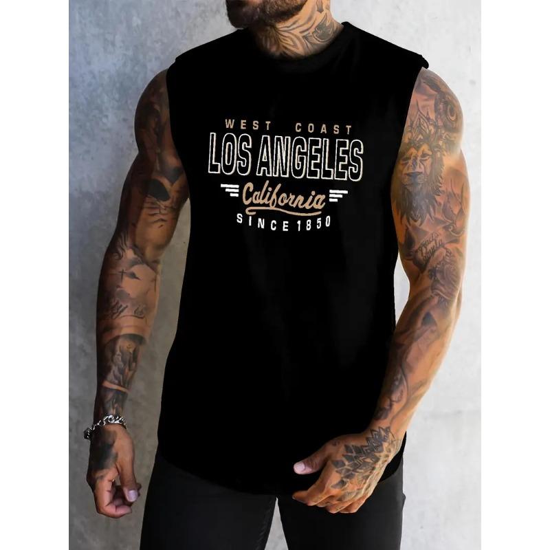 Men's Vest Letter Printed Sleeveless Round Neck T-shirt 3D Three-dimensional Printing Daily Sports Fitness Fashion Design S-5Xl