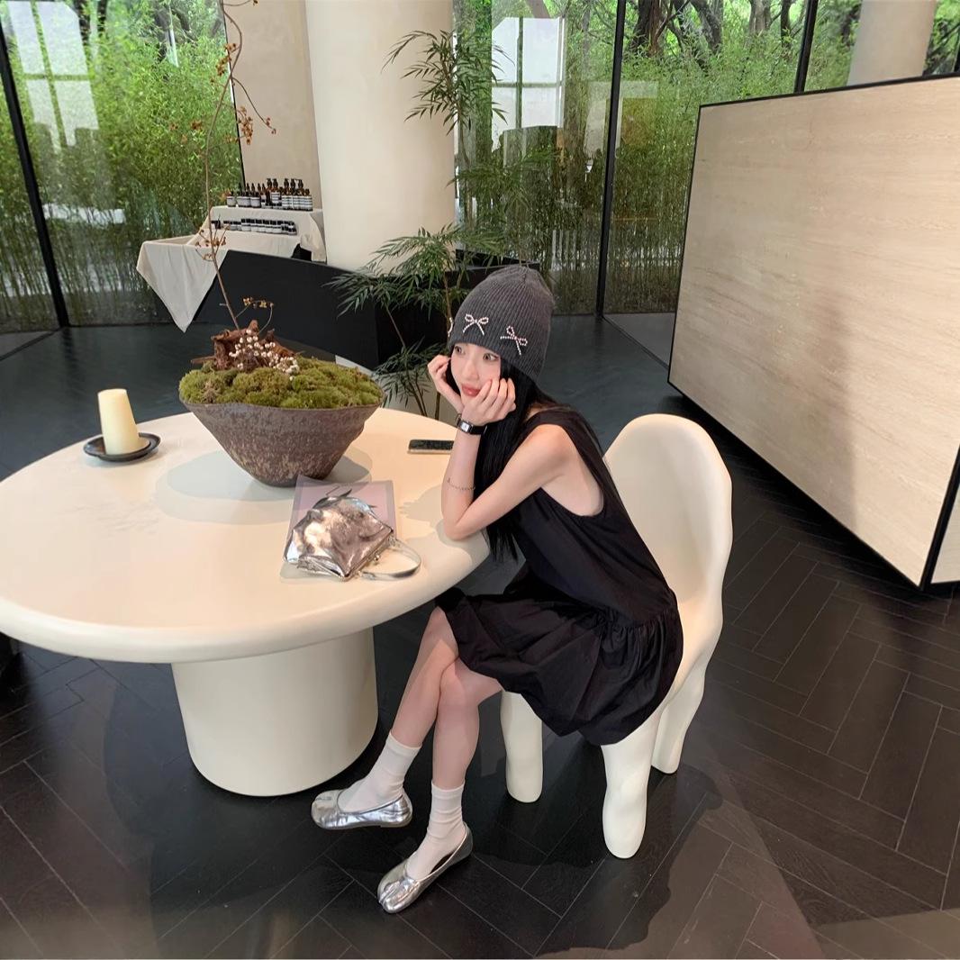 

Женское летнее платье-майка без рукавов французского белого цвета с пышной юбкой-бутоном XL - Premium чёрный