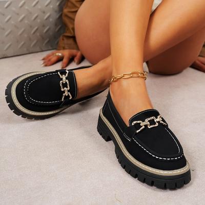 Übergröße Einzelne Schuhe Damen Herbst neu Metallkette flacher Boden dicker Boden lässig