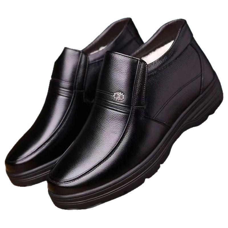 Black Snow Boots Men Boots Genuine Leather Dad Shoes Leather Cotton Shoes Mens Dress Boots Winter Shoes Men Zapatillas Hombre