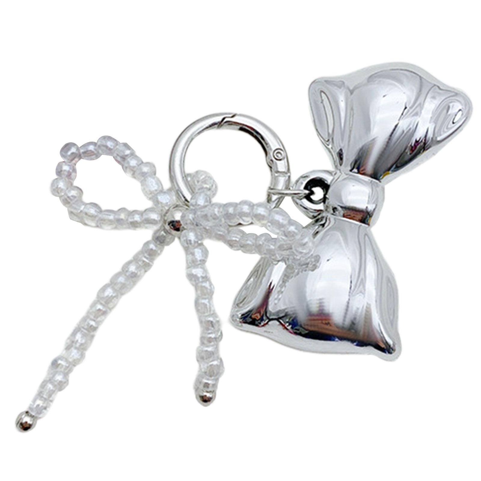 

Стильный брелок-бантик с бусинами, подвеска в виде бабочки-бантика для женских сумок и рюкзаков, красочный брелок-украшение белый