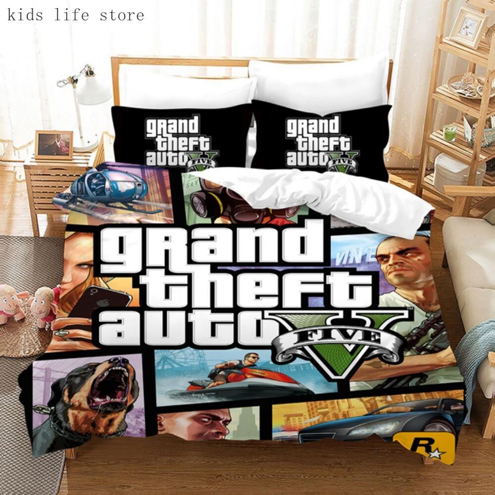 Set de lenjerie de pat pentru jocul video GTA V, imprimeuri 3D, huse de plapumă, Grand Theft Auto, set de husă pentru pat de o persoană, lenjerie de pat pentru băieți, adulți, decor pentru casă