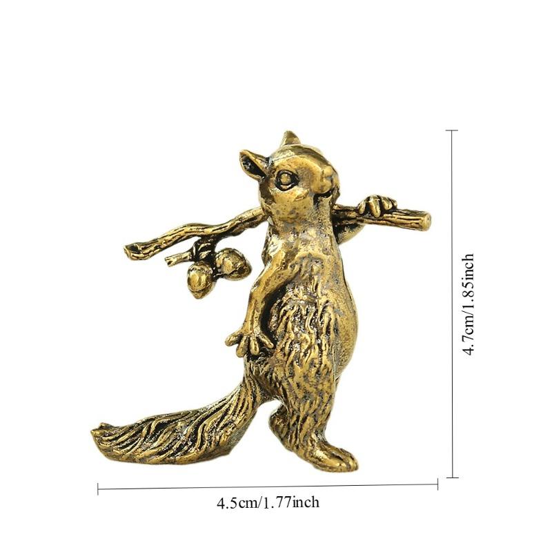 2Pcs Brass Cute Squirrel Small Statue Desktop Ornaments Vintage Animal Figurines Home Decoration Crafts Accessories