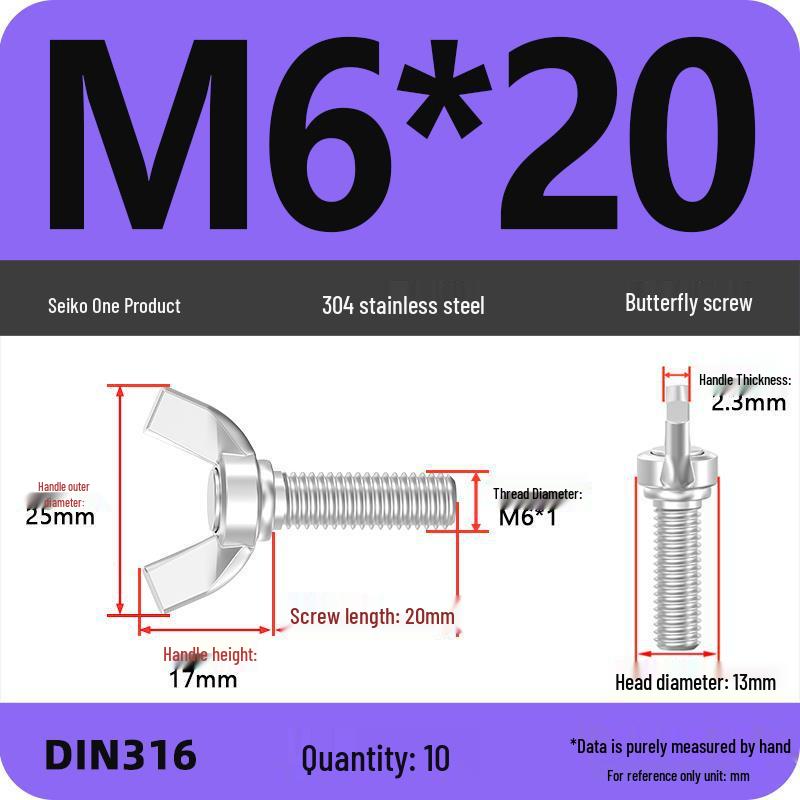 304 Stainless Steel Hand-Tightening Butterfly Weld Screws - Ram Horn M4 M5 M6 M8
