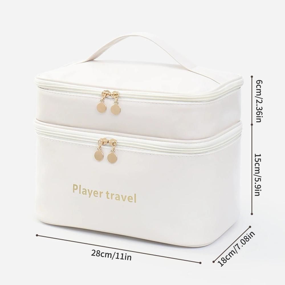 

Light Luxury Fashion PU Double-Layer Makeup Bag Travel Large Capacity Toiletry Skincare Storage Bag Essential Travel Accessories белый
