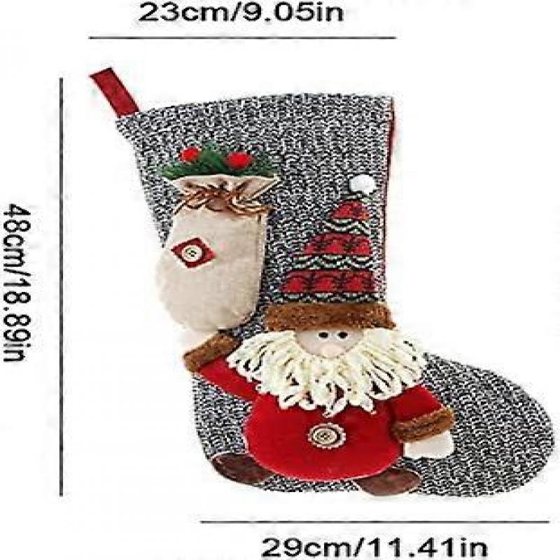 Christmas Stocking, Large Christmas Sock To Hang, Design Santa Claus, Reindeer and Snowmen
