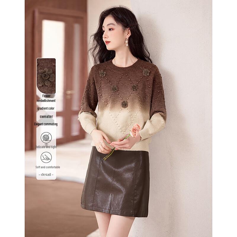 

Elegant Gradient Long-Sleeve Sweater One Size