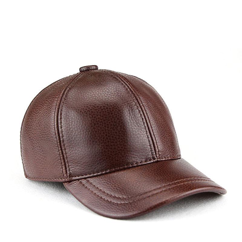 Men's Genuine Leather Baseball Cap - Winter Warm Flat Cap for Middle-Aged & Elderly