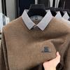 Men's Shirt Collar Fake Two Piece Winter Arrival Letter Print Long Sleeve T-Shirt Casual Business Men's Wear