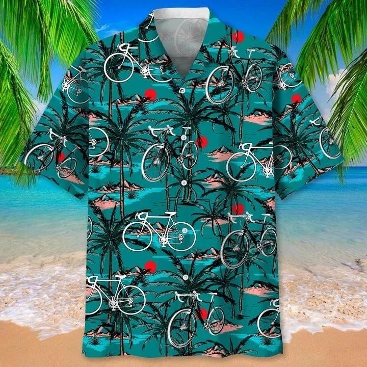 

Cycling Vintage Hawaiian Shirt Cycling Hawaii Aloha Beach Shirts Full Print Unisex T-Shirt XXXXL