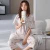 Sommerpyjamas aus Baumwolle, Heimkleidung für Damen, Rundhalspullover, lässig, bequem, Neun-Hosen-Pyjama-Set