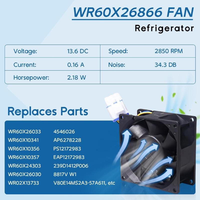 13.6V 0.16A WR60X26866 Refrigerator Fan Motor Assembly For WR60X10356 WR60X10357 WR60X26033 Replacement Housing
