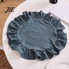 Dekorative Tischsets für Schminktisch 15 Zoll Boho Stoff Platzset, Rustikal Farmhaus Runder Rüschen Platzset, Unterlagen Heimdeko Waschbar Muschelförmig