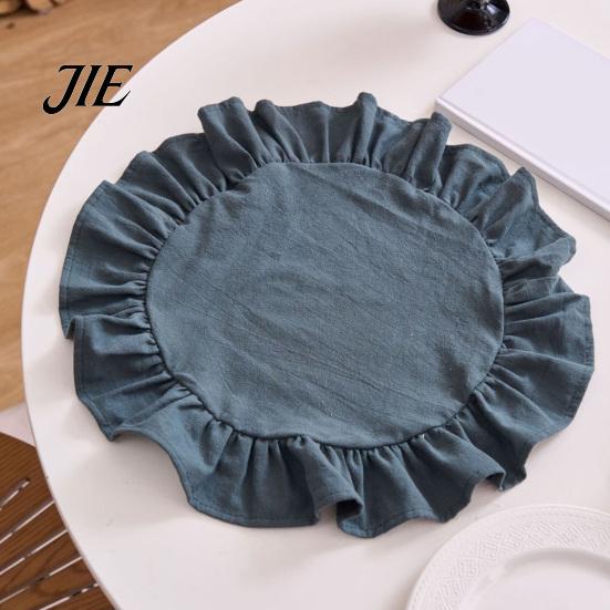Dekorative Tischsets für Schminktisch 15 Zoll Boho Stoff Platzset, Rustikal Farmhaus Runder Rüschen Platzset, Unterlagen Heimdeko Waschbar Muschelförmig