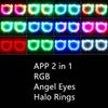 APP 2 in 1 RGB Demon Eye LED Angel Eyes Halo Rings for Car Headlight