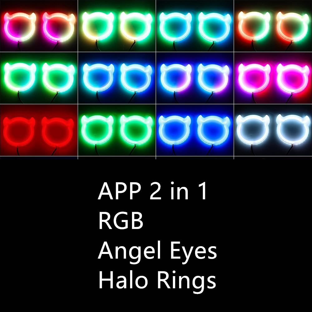 APP 2 in 1 RGB Demon Eye LED Angel Eyes Halo Rings for Car Headlight
