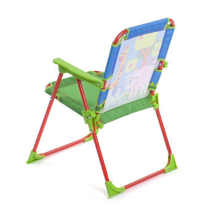 TOFFY – Chaise pliante enfant, métal Ø13 mm, assise textile, verrou anti-pliage, intérieur/extérieur, 36×37×52 cm