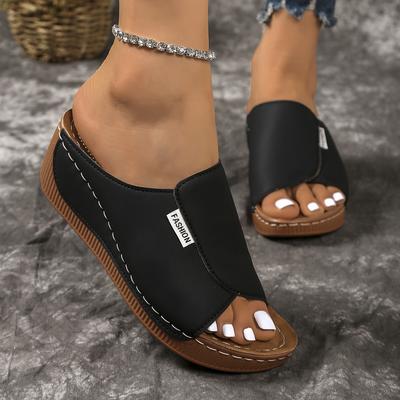 Sommer Damen Sandalen 2025 Sommer Mode Keil Einfarbig Runde Zehe Lässige Bequeme Damen Hausschuhe Größe 36-43