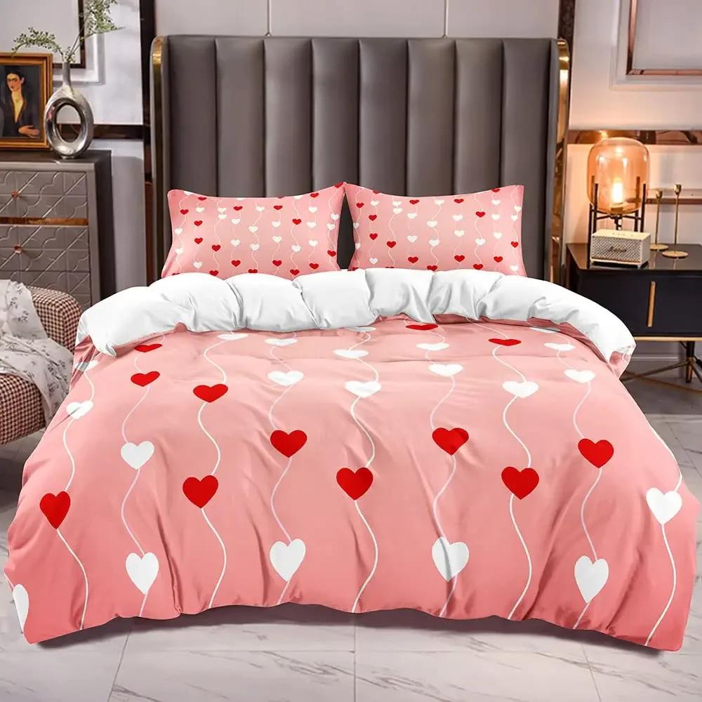 Love Heart Simple Plaid Comfortable Duvet Quilt Cover Pillowcase Bedding Set Children Bedroom Decoration Home Textile