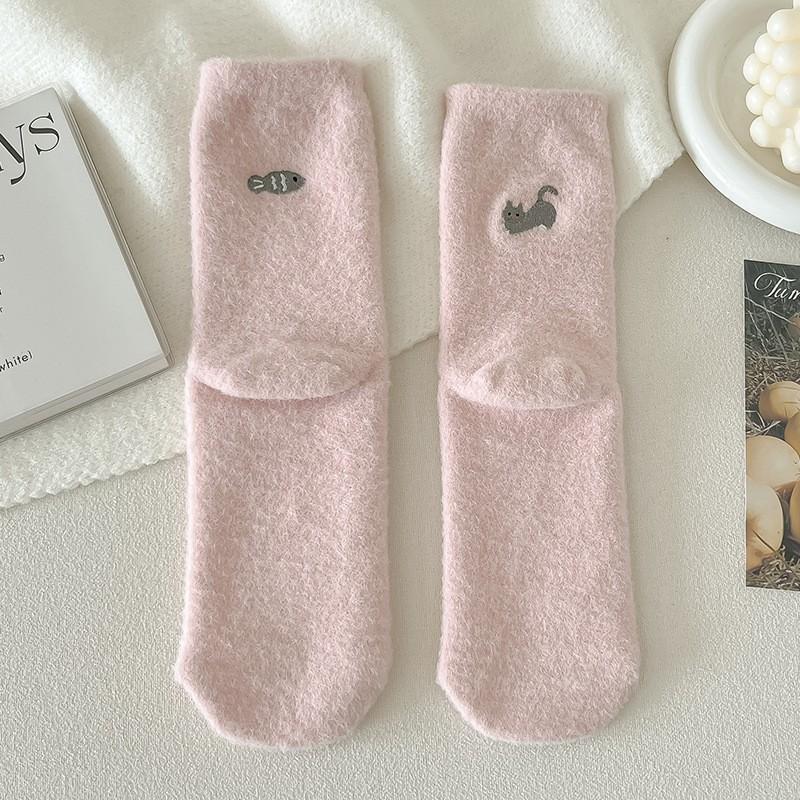 Socks Mink Fleece Tube Socks Season Warm Fleece Thickened Cute Internet Celebrity Furry Sleeping Socks