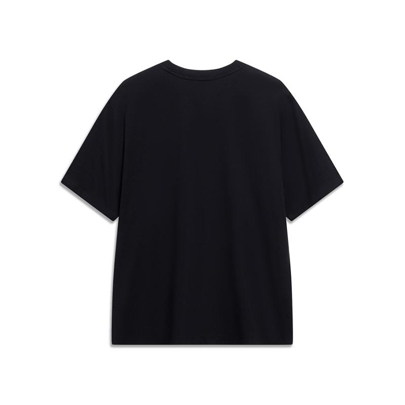 Li Ning Sportmode Serie Logo Buchstaben Rundhals Bequem Vielseitig Atmungsaktiv Locker Kurzarm T-Shirt Unisex T-Shirt Schwarz AHSU833-1