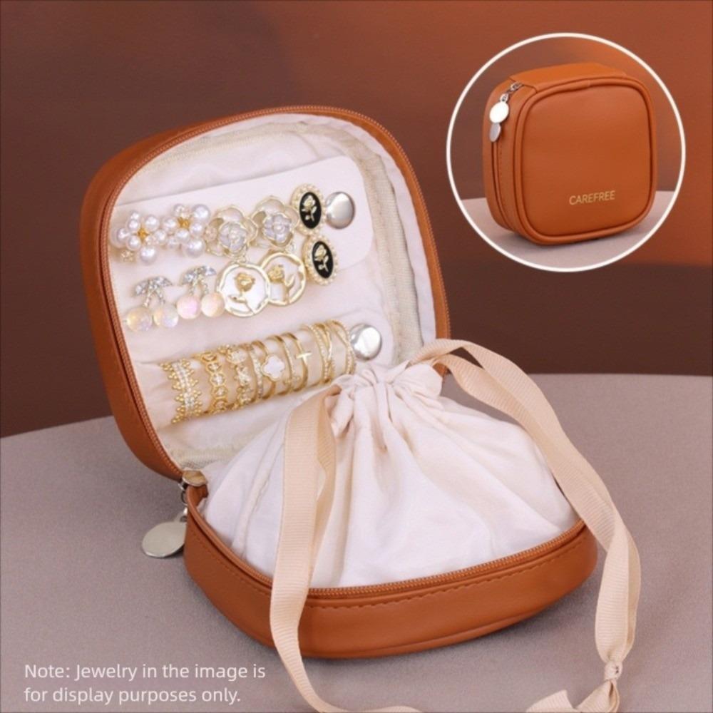 

Mini Portable PU Jewelry Box Organizer Drawstring Storage Bag Girls коричневый