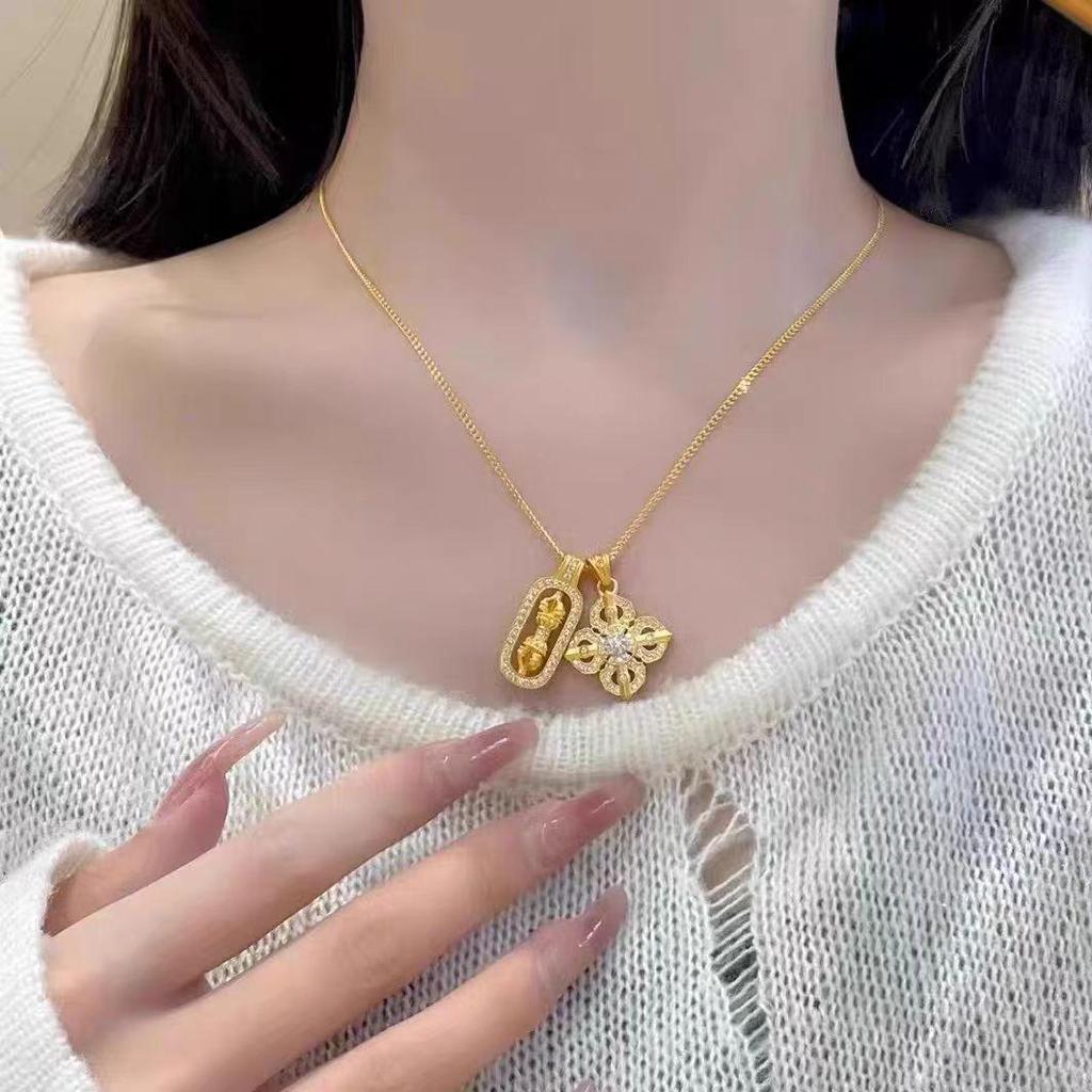 Gouden Vajra Hanger Ketting voor Vrouwen met Diamantaccenten en Kruisontwerp - Douyin Stijl