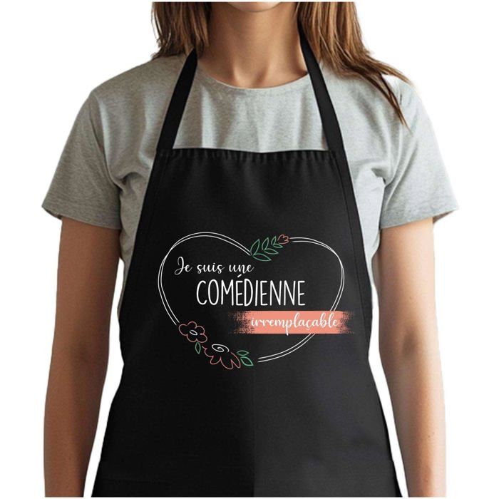 Tablier de cuisine - Comédienne Irremplaçable Femme - Noir - Coton - Impression bretonne