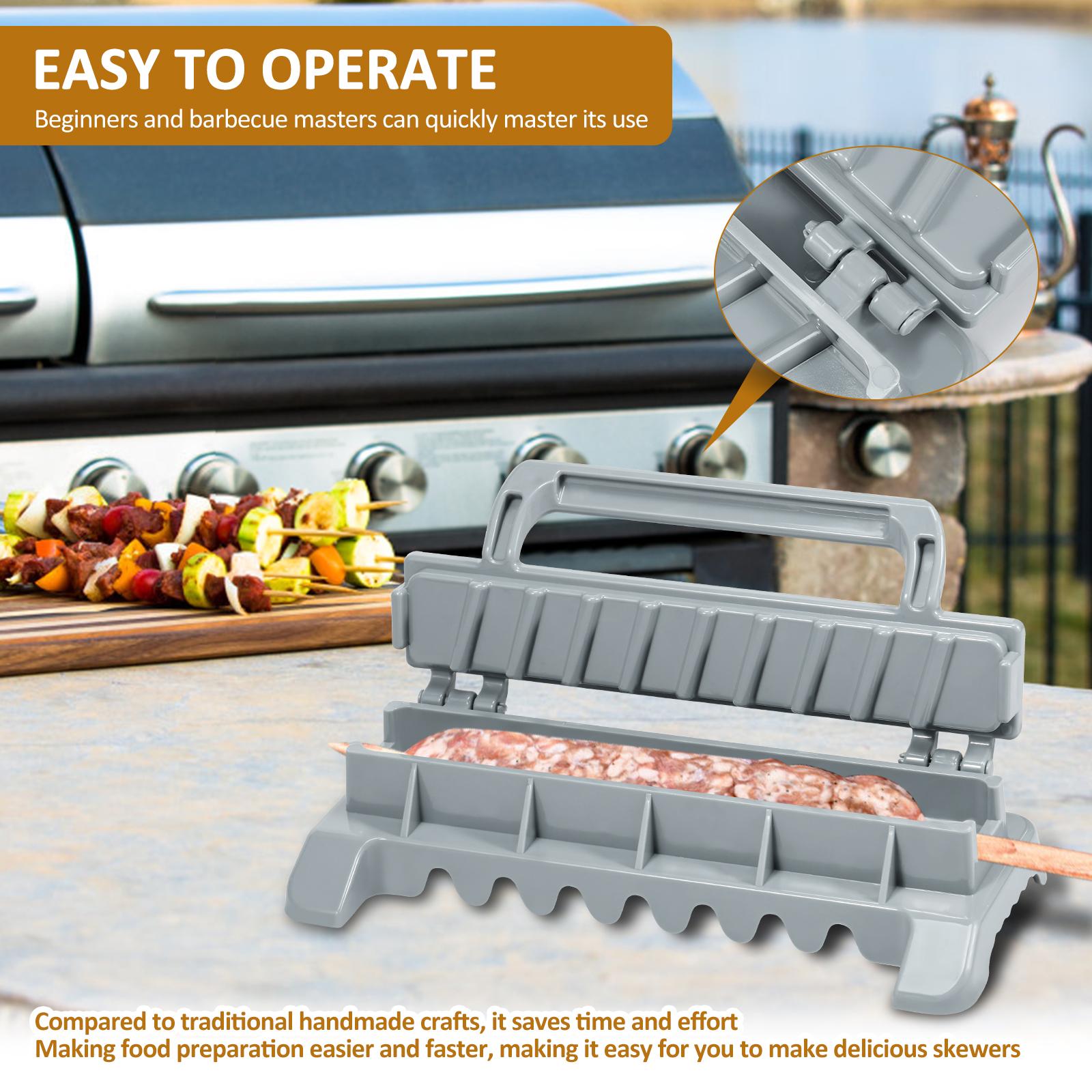 Reusable Single Row Kebab Maker BBQ Meat Skewer Machine Kebab Press Maker Plastic Kebab Mould Grilling Tool Kebab BBQ Tools grigio