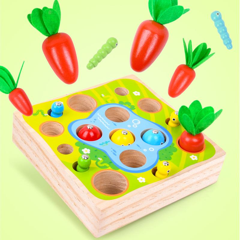 Toys Carrot Montessori Harvest Toddler Shaped Matching Game Fishing Wooden Skill