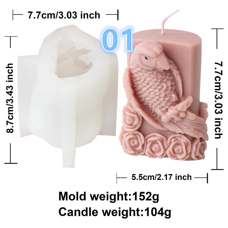 Animal Owl Bird Parrot Feathery Birds Silicones Mold DIY Standing Parrot  Bird Candle Mold  Animal Desktop Ornament Gypsum Mold