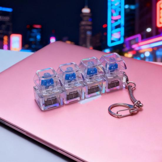 Механічна Клавіатура Брелок-Підвіска Іграшка для Зняття Стресу з Тактильним Клацаючим Звуком Прозорі Світлодіодні Кнопки Портативний Брелок