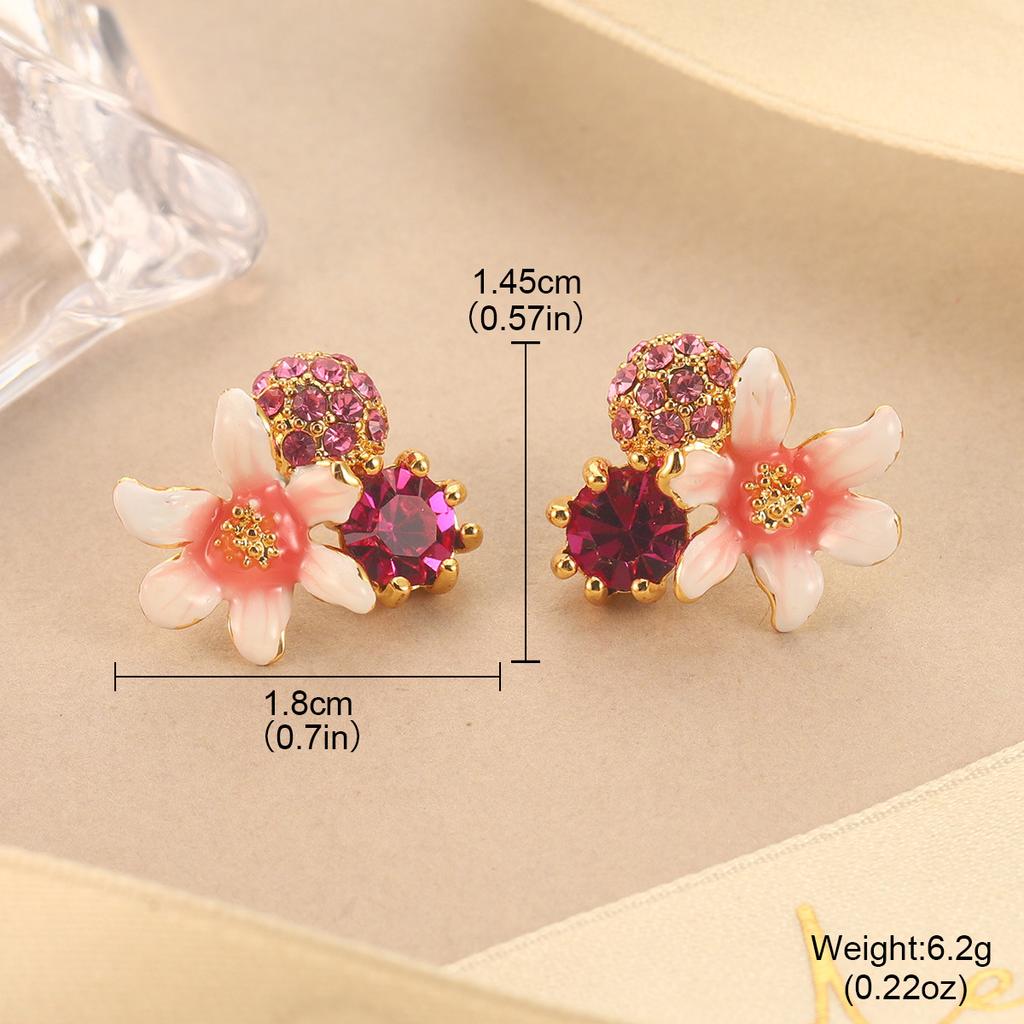 Mini kolczyki kwiatowe proste nowe kolczyki kolor emaliowany kropla oleju diament trójwymiarowe słodki temperament kolczyki