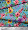 Soimoi Japan Crepe Satin Fabric Flower & Leaves Watercolor Decor Fabric Printed metre 42 Inch