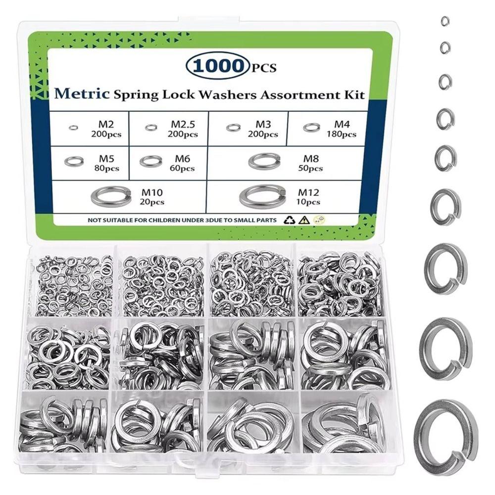 1000PCS 304 Stainless Steel Metric Split Lock Washer Set Gasket Spacer Assortment Set  Industrial